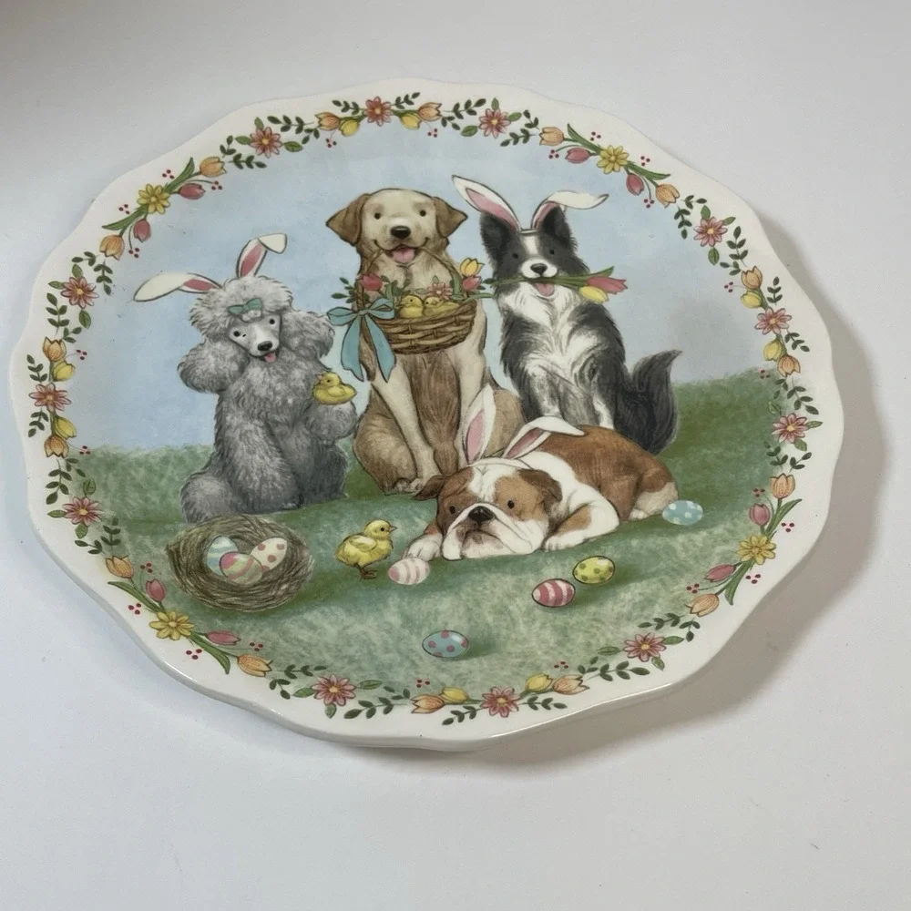 Pier 1 Imports Ironstone Easter Parade Bunny Ear Dogs Dessert Plate 9